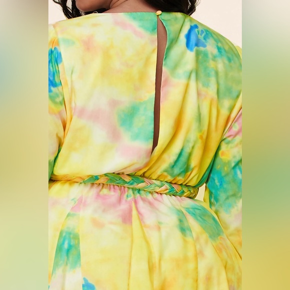 NWT PuteriaXO Plus Size Plunge Tie Dye Mini Dress with Braided Rope Belt - Picture 6 of 13